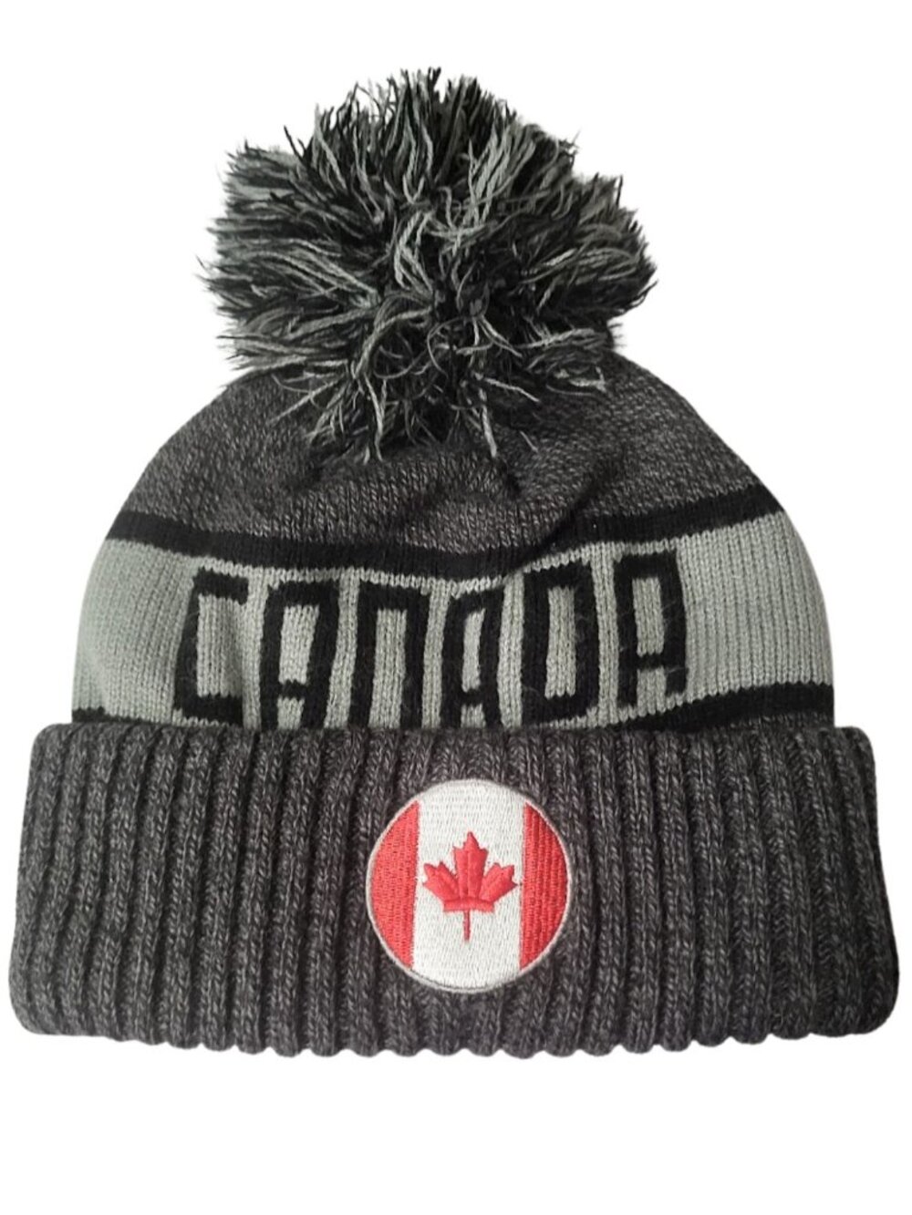 ROBIN RUTH NWOT Dark Charcoal Gray CANADA Pom-Pom Knit Beanie Hat - Men's OS